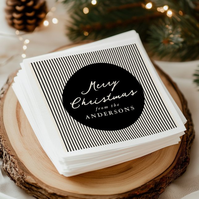 Guardanapo De Papel Listras Pretas Modernas Feliz Natal (Criador carregado)