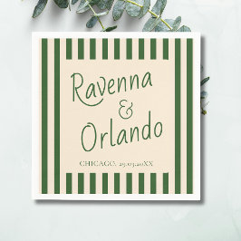 Guardanapo De Papel Listras Verdes Garrafa Retro Minimalista Casamento