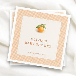 Guardanapo De Papel Little Cutie Orange Gingham Baby Shower Party