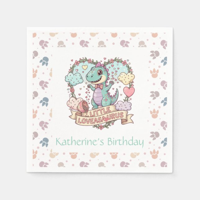 Guardanapo De Papel Little Dino Birthday Personalized (Frente)