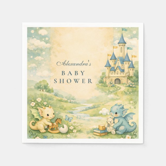 Guardanapo De Papel Little Dragon Storybook Baby Shower (Frente)