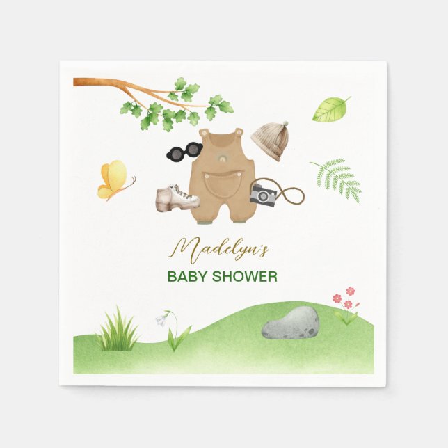 Guardanapo De Papel Little Explorer Woodland Forest Hiking Baby Shower (Frente)