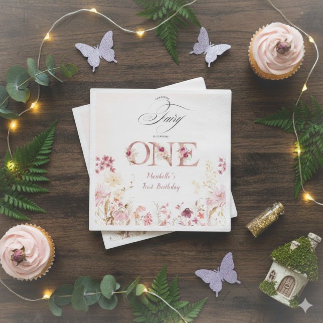 Guardanapo De Papel Little Fairy Floral Garden First Birthday  (Criador carregado)