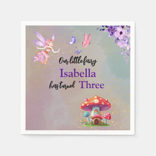 Guardanapo De Papel Little Fairy Mushroom House Butterflies Any Age (Frente)