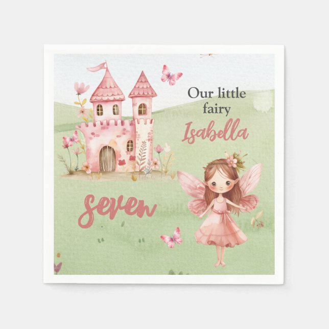 Guardanapo De Papel Little Fairy Pink Castle Butterfly Any Age  (Frente)