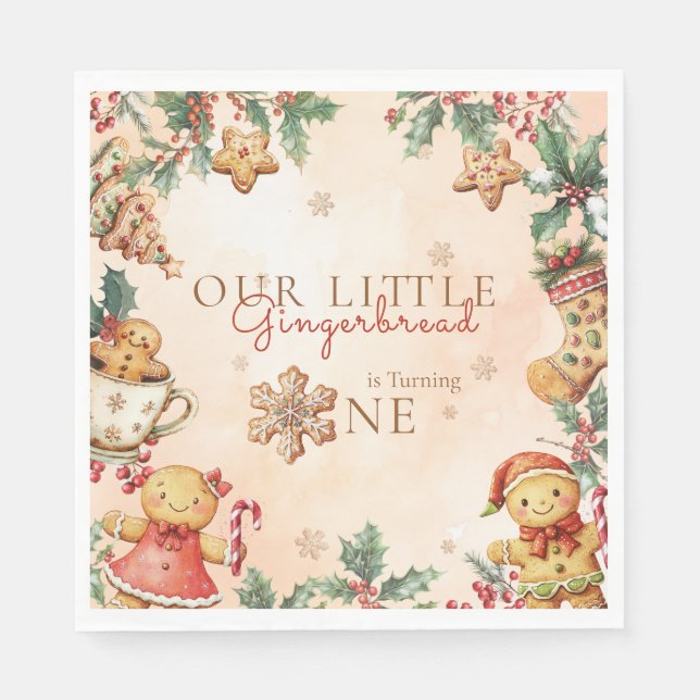 Guardanapo De Papel Little Gingerbread Christmas 1st Birthday (Frente)