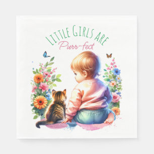Guardanapo De Papel Little Girl and Kitten Chá de fraldas de aquarel