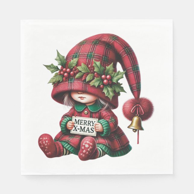GUARDANAPO DE PAPEL LITTLE GIRL IN RED AND GREEN HOLIDAY PLAID (Frente)