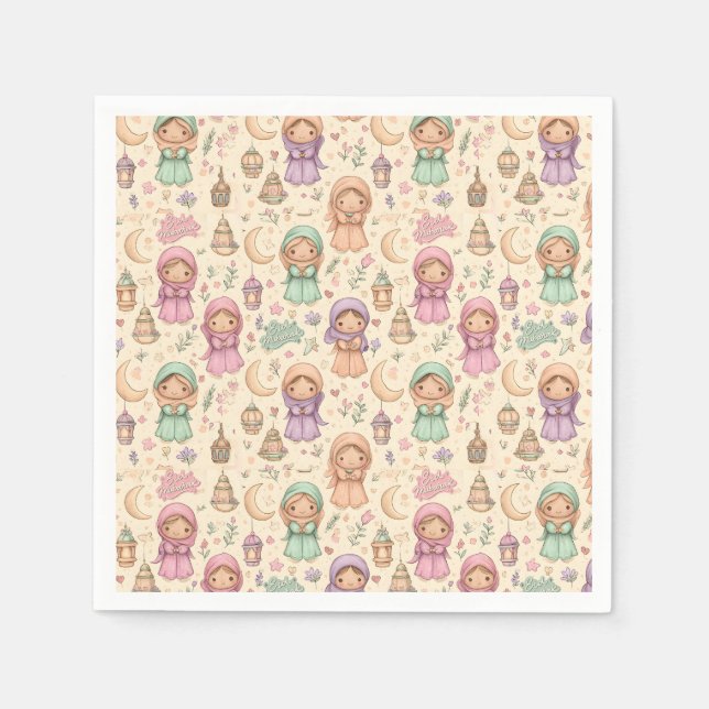 Guardanapo De Papel Little Girls Colourful Eid Mubarak Napkins (Frente)