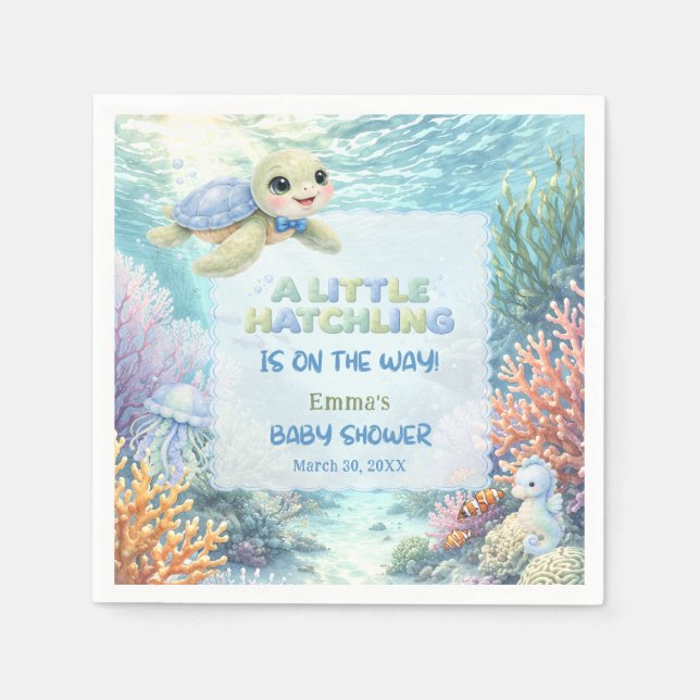 Guardanapo De Papel Little Hatchling Sea Turtle Ocean Baby Shower (Frente)