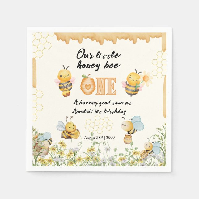 Guardanapo De Papel Little Honey To Bee One Wildflower 1st Birthday (Frente)