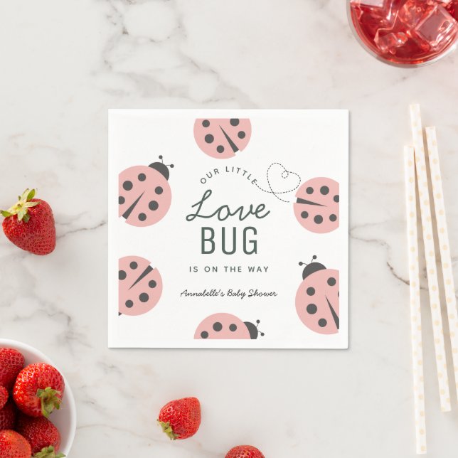 Guardanapo De Papel Little Love Bug Pink Ladybug Baby Shower Napkins (Insitu)