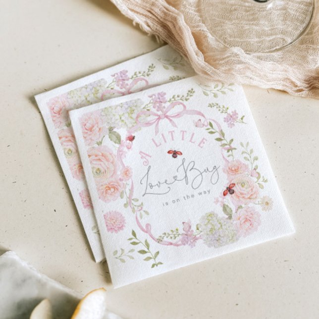 Guardanapo De Papel Little Love Bug Wildflower Pink Bow Baby Shower (Criador carregado)