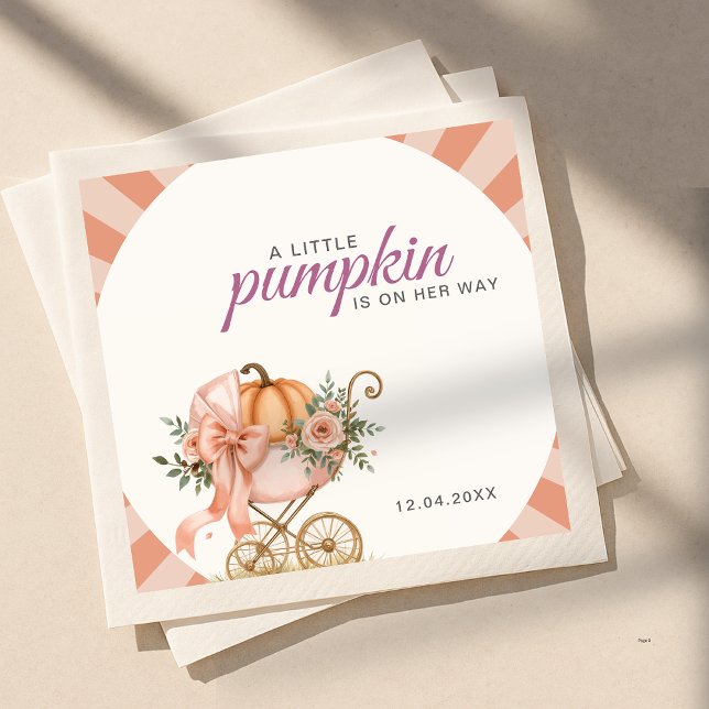 Guardanapo De Papel Little Pumpkin on the Way Pink Bow Baby Shower (Criador carregado)