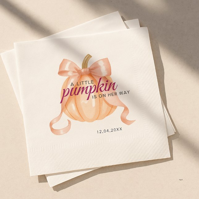 Guardanapo De Papel Little Pumpkin on the Way Pink Bow Baby Shower (Criador carregado)