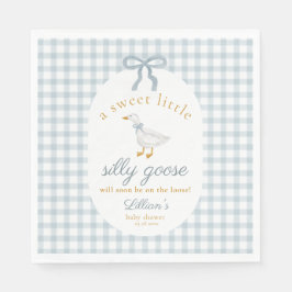 Guardanapo De Papel Little Silly Goose Bow Baby Shower Blue Gingham