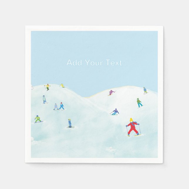 Guardanapo De Papel Little Skiers On Snowy Hill Personalized (Frente)