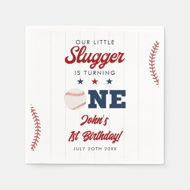 Guardanapo De Papel Little Slugger Baseball 1st Birthday (Frente)