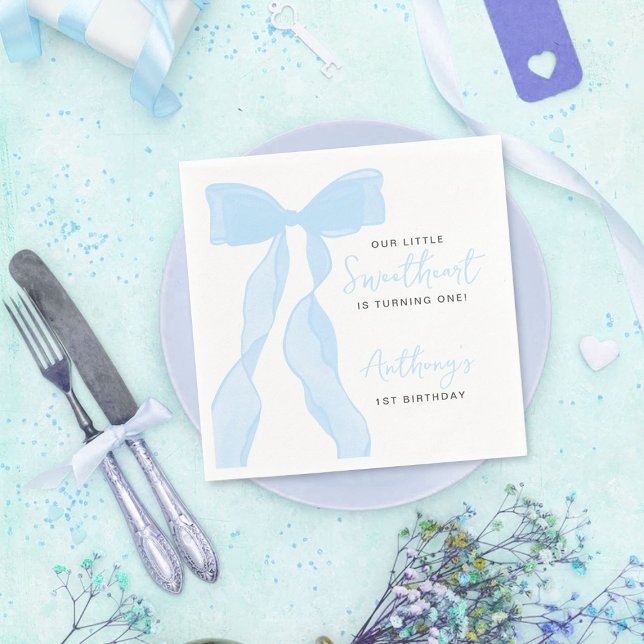Guardanapo De Papel Little Sweetheart Elegant Blue Bow Birthday Party (Criador carregado)