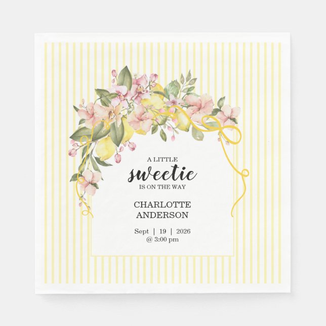 Guardanapo De Papel Little Sweetie Lemon Yellow Pink Baby Shower (Frente)