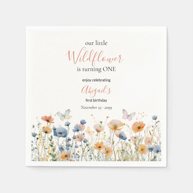 Guardanapo De Papel Little Wildflower Butterfly Meadow 1st Birthday (Frente)