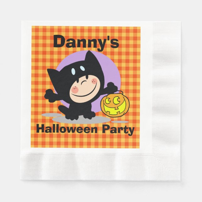 Guardanapo De Papel LittleBoyinCostume com Pumpkin OrangeGingham Napki (Frente)