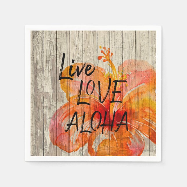 Guardanapo De Papel Live Love Aloha Hibiscus Beach Sinal (Frente)