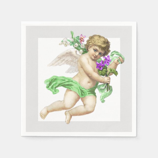 Guardanapo De Papel Livro Anjo de Cherub da Cinza verde Napkin (Frente)