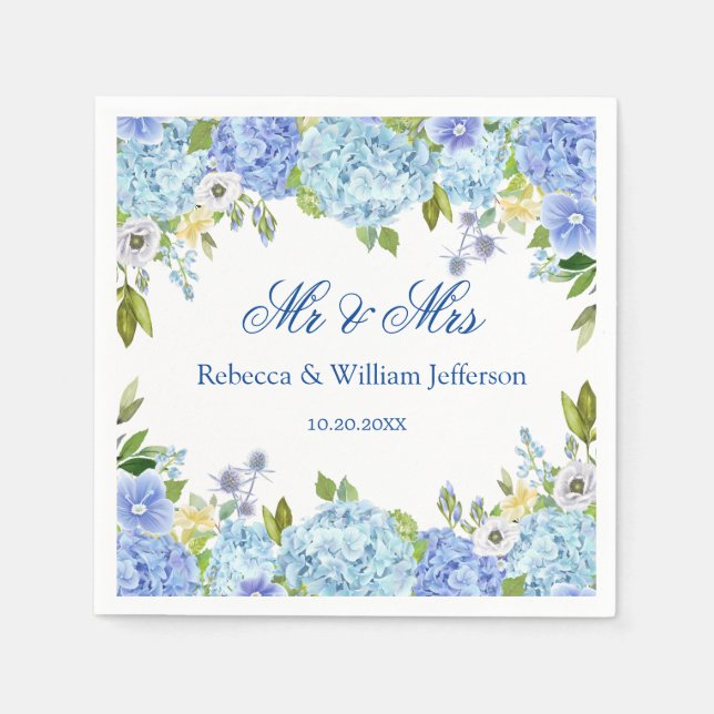 Guardanapo De Papel Livro Azul Hydrangea Floral Greenery (Frente)