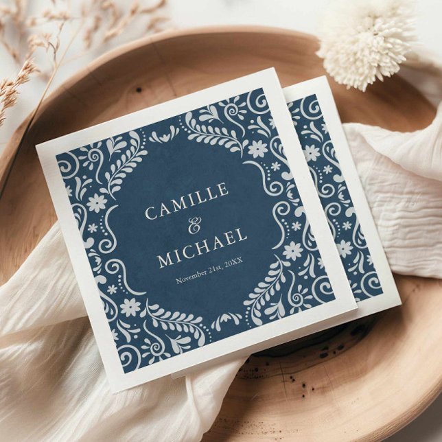 Guardanapo De Papel Livro Azul Talavera Mexicano (Blue Talavera Wedding Paper Napkins)