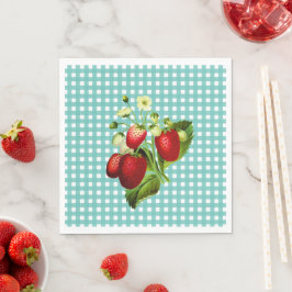 Guardanapo De Papel Livro Azul Verde Gingham e Morangos