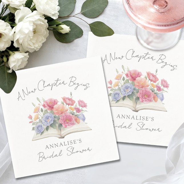 Guardanapo De Papel Livro de Aquarela Floral Chá de Noiva (Book Watercolor Floral Bridal Shower Napkins)