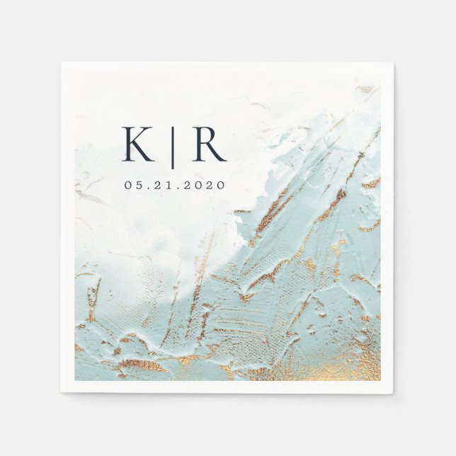 Guardanapo De Papel Livro de casamento de ouro azul e moderno Paper Na (Frente)