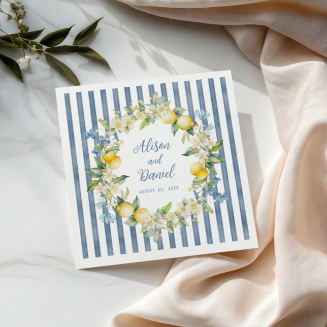 Guardanapo De Papel Livro de Casamentos Florais La Dolce Vita Lemon Na (Chic striped wedding napkins that add a fresh pop of citrus to your tables.)