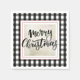 Guardanapo De Papel Livro de Natal Branco sobre a Xadrez de Buffalo
