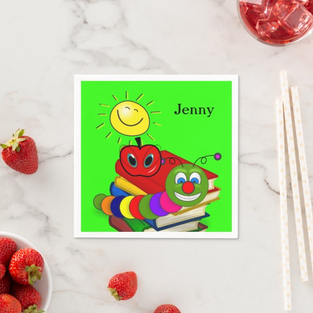 Guardanapo De Papel Livro Nápoles, Bookworm, Livros, Apple, Verde (Insitu)