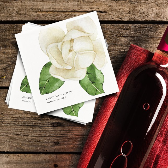 Guardanapo De Papel Livro Nupcial da Magnésia Branca Elegante (Elegant White Magnolia Wedding Paper Napkins)