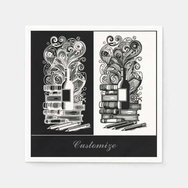 Guardanapo De Papel Livros Pretos E Brancos E Vinho (Frente)