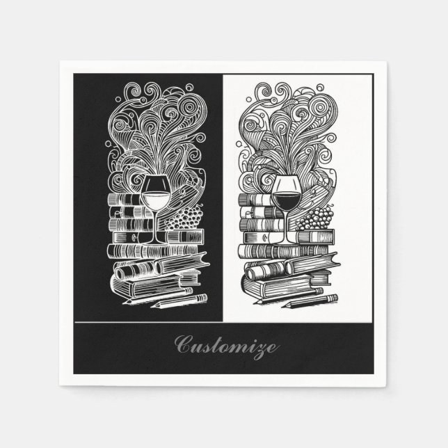 Guardanapo De Papel Livros Pretos E Brancos E Vinho 2 (Frente)