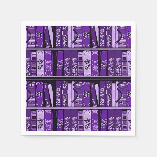 Guardanapo De Papel Livros Roxos Prateleiras Livros Vintage (Frente)