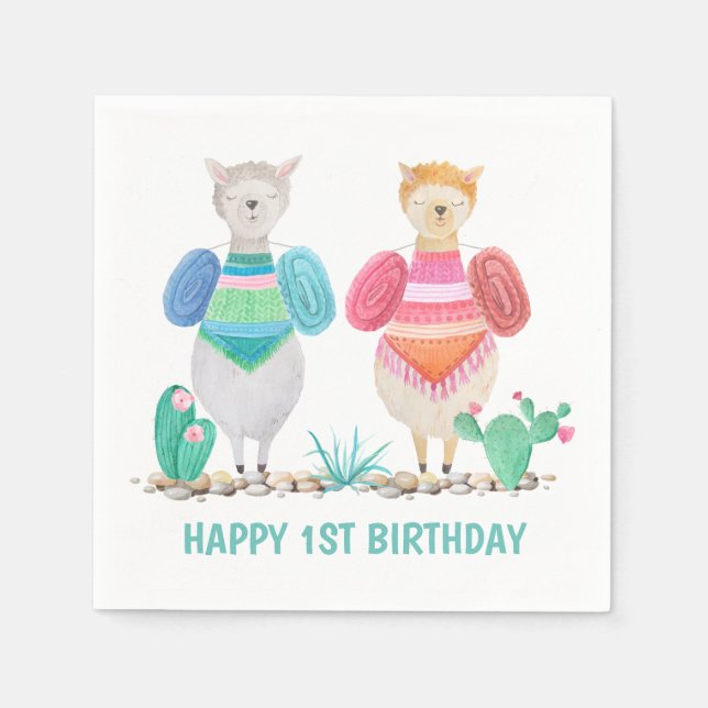 Guardanapo De Papel Llama e Cactos Watercolor Personalizados (Frente)