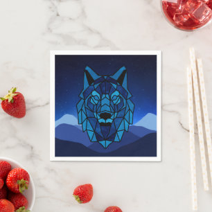 Guardanapo De Papel Lobo Azul Geométrico