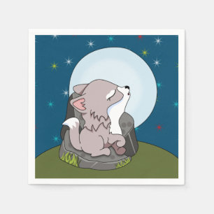 Guardanapo De Papel Lobo Bebê Uivando Para Uma Lua