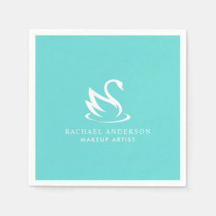 Guardanapo De Papel Logotipo branco minimalista da cisne no azul do