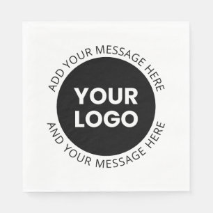 Guardanapo De Papel Logotipo comercial e texto editável Branco e Preto