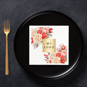 Guardanapo De Papel Logótipo comercial marfim vermelho floral branco