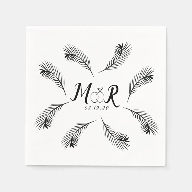 Guardanapo De Papel Logotipo de Casamento Palm Tropical Leaf Ring (Frente)