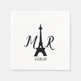Guardanapo De Papel Logotipo de Casamento Torre de Paris Preto Branco