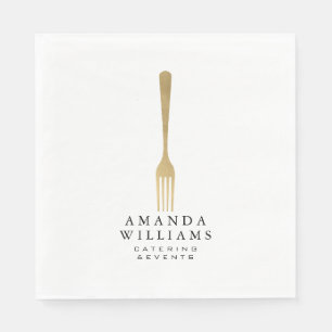 Guardanapo De Papel Logotipo de Catering do Fork Dourado Moderno Faux