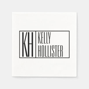 Guardanapo De Papel Logotipo de nomes e iniciais em preto e branco mod
